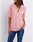 Lato koszula kobiety szyfonowa bluzka Casual z długim rękawem Top Sexy Zipper głębokie V Neck kobiety bluzki koszule Blusa Mujer