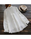 2019 ZANZEA eleganckich kobiet Ruffles koszula z długim rękawem stałe przyciski w dół bluzka Casual Lapel Neck bawełniana poście