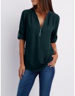 Lato koszula kobiety szyfonowa bluzka Casual z długim rękawem Top Sexy Zipper głębokie V Neck kobiety bluzki koszule Blusa Mujer