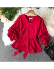 Neploe stałe szczupła talia Puff rękaw kobiety bluzka dekolt w stylu Vintage Blusa elegancka kobieta Top 2019 nowa moda Chic kos