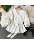 Neploe stałe szczupła talia Puff rękaw kobiety bluzka dekolt w stylu Vintage Blusa elegancka kobieta Top 2019 nowa moda Chic kos