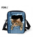 FORUDESIGNS kobiety Messenger torby 3D Denim zwierząt torebki na ramię torby na ramię słodkie Cat Messenger torby Crossbody torb