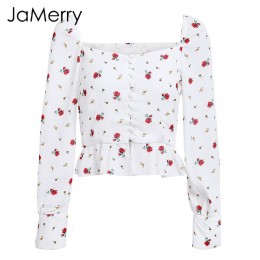 JaMerry elegancka biała bluzka koszule damskie 2019 w stylu Vintage kwiat wydruku bluzka, topy, lato, na co dzień ruffles krótki
