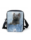 FORUDESIGNS kobiety Messenger torby 3D Denim zwierząt torebki na ramię torby na ramię słodkie Cat Messenger torby Crossbody torb