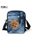 FORUDESIGNS kobiety Messenger torby 3D Denim zwierząt torebki na ramię torby na ramię słodkie Cat Messenger torby Crossbody torb