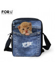 FORUDESIGNS kobiety Messenger torby 3D Denim zwierząt torebki na ramię torby na ramię słodkie Cat Messenger torby Crossbody torb