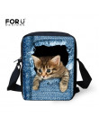 FORUDESIGNS kobiety Messenger torby 3D Denim zwierząt torebki na ramię torby na ramię słodkie Cat Messenger torby Crossbody torb