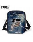 FORUDESIGNS kobiety Messenger torby 3D Denim zwierząt torebki na ramię torby na ramię słodkie Cat Messenger torby Crossbody torb