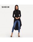 SHEIN czarny Mock szyi podwójne Breasted przód Dip Hem Top elegancki wzburzyć asymetryczne przy użyciu sznurów haczykowych bluzk