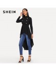 SHEIN czarny Mock szyi podwójne Breasted przód Dip Hem Top elegancki wzburzyć asymetryczne przy użyciu sznurów haczykowych bluzk