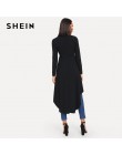 SHEIN czarny Mock szyi podwójne Breasted przód Dip Hem Top elegancki wzburzyć asymetryczne przy użyciu sznurów haczykowych bluzk