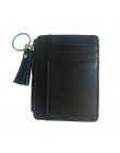 ETya Slim kobiety portfel krótki torba mała uchwyty na karty kredytowe ze skóry Pu cienkie Tassel portfele na zamek błyskawiczny