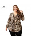 YTL kobiet duży rozmiar wiosna jesień szary Leopard głębokie V Neck z długim rękawem Slim tunika duży rozmiar bluzki kobiety 5XL