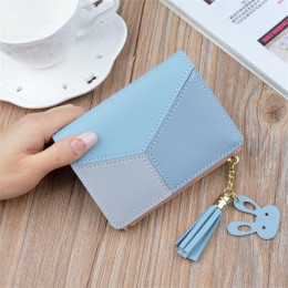 New Arrival portfel krótki kobiety portfele Zipper torebka Patchwork kasetony portfele Trendy portmonetka posiadacz karty skóry.