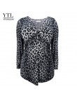 YTL kobiet duży rozmiar wiosna jesień szary Leopard głębokie V Neck z długim rękawem Slim tunika duży rozmiar bluzki kobiety 5XL