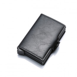 Skórzany portfel męski pojemny na zatrzask czarny granatowy brązowy beżowy modny kieszonkowy jednokolorowy gładki