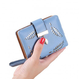 2018 kobiety portfel krótki torebka złoty Hollow liście pokrowiec torebka kieszeń na zamek błyskawiczny portfele dla kobiet port