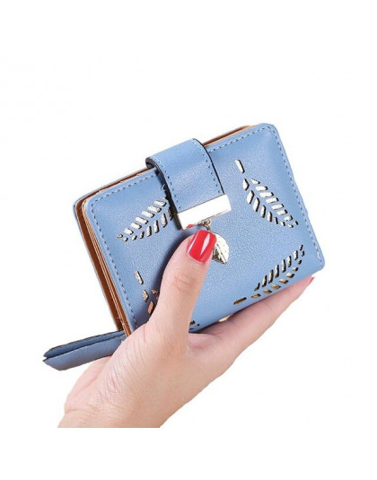 2018 kobiety portfel krótki torebka złoty Hollow liście pokrowiec torebka kieszeń na zamek błyskawiczny portfele dla kobiet port