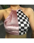 Weekeep 2017 kobiety moda marka szachownica Halter przycięte Cami, bez rękawów, bez pleców, Feminino aksamitne Crop Top Camisole