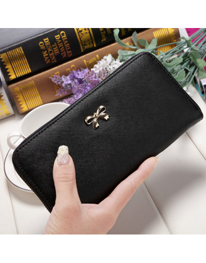 2019 kobiety długie portfele sprzęgła kobiet moda PU Leather Bowknot monety torba na telefon torebki słynny projektant pani posi