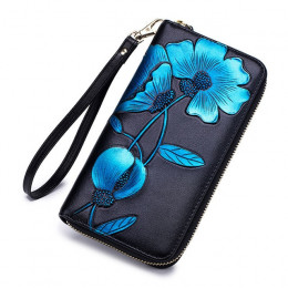 Flower Genuine Leather Women's Wallet Female Long Walet Women Carteira Lady Clutch Money Bag Coin Purse Cartera Mujer Portomonee