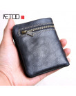AETOO Mini torebka męska handmade skóra ultra cienki portfel z miękkiej skóry pierwsza warstwa SKÓRZANY PORTFEL krótki zamek kla