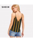 SHEIN podwójne V Neck paski Cami Top Spaghetti pasek na co dzień kobiety Sexy paski góry 2018 lato Multicolor Backless Camisole 