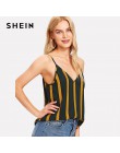 SHEIN podwójne V Neck paski Cami Top Spaghetti pasek na co dzień kobiety Sexy paski góry 2018 lato Multicolor Backless Camisole 