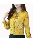 Kobiety wiosna jesień szyfonowa bluzki topy szyfonowe bluzki koszule damskie kwiatowy Print bluzka damskie z długim rękawem Plus