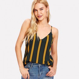 SHEIN podwójne V Neck paski Cami Top Spaghetti pasek na co dzień kobiety Sexy paski góry 2018 lato Multicolor Backless Camisole 