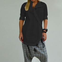 Długa asymetryczna koszula damska młodzieżowa luźna z długim rękawem modna oryginalna minimalistyczna