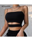 HEYounGIRL Hollow Out Sexy Crop Top kobiety na co dzień bez rękawów pasek Tank Tops koszulki z krótkim rękawem Lady czarny Fitne