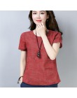 Damskie letnie bluzki 2018 nowy w stylu Vintage pościel bawełniana damska bluzki Casual luźna koszula z krótkim rękawem kobiet P