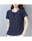 Damskie letnie bluzki 2018 nowy w stylu Vintage pościel bawełniana damska bluzki Casual luźna koszula z krótkim rękawem kobiet P