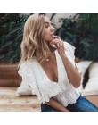 Simplee Sexy v neck lato bluzka kobiety elegancki wzburzyć haftowana z wysokim stanem bawełniana koszula moda biała bluzka 2019 