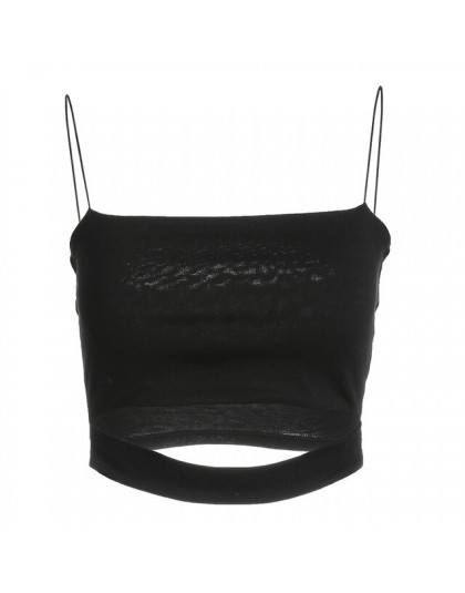 HEYounGIRL Hollow Out Sexy Crop Top kobiety na co dzień bez rękawów pasek Tank Tops koszulki z krótkim rękawem Lady czarny Fitne