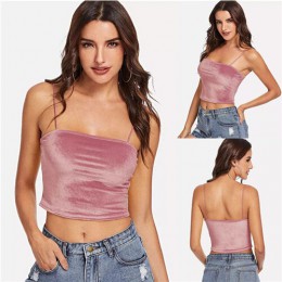 2018 nowy Sexy kobiety bez rękawów bandaż aksamitna Tank Crop Tops kamizelka jednolity Tank Camisole klub Party plaża lato Camis