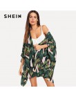 SHEIN Multicolor tropikalny dżungla liść drukuj Batwing rękawem Kimono 2019 kobiety lato z długim rękawem, w którym znajduje się