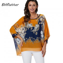 BHflutter kobiety bluzki Plus rozmiar 2019 w nowym stylu Batwing dorywczo lato bluzka koszula kobieta Boho szyfonowe koszule top