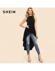 SHEIN czarny elegancki Party podwójny przycisk asymetryczna zdobione Dip Hem powłoki bluzka z okrągłym dekoltem lato kobiety kos