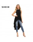 SHEIN czarny elegancki Party podwójny przycisk asymetryczna zdobione Dip Hem powłoki bluzka z okrągłym dekoltem lato kobiety kos