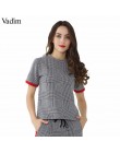 Vadim kobiety eleganckie koszula w kratę houndstooth z krótkim rękawem o neck bluzka w stylu vintage podstawowy modny casual chi