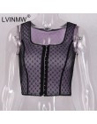 LVINMW Sexy Mesh Polka Dot druku piersi Slash Neck crop top 2019 lato kobiety bez rękawów Camisole Top kobiet Streetwear Tshirt