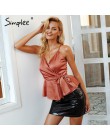 Simplee Sexy v neck wrap satyna peplum top kobiety pasek lato koszulka bez rękawów kobiet eleganckie panie 2018 wzburzyć skrzydł