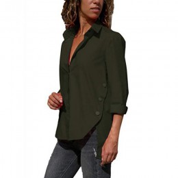 Nieregularne przycisk z długim rękawem szyfonowa bluzka kobiety stałe skręcić w dół kołnierz tunika koszula jesień damskie bluzk