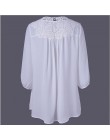 2019 nowa wiosna lato kobiety bluzki szyfon koronki Hollow koszulki z dekoltem w serek Plus rozmiar luźne trzy czwarte rękawem t