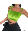 HEYounGIRL Streetwear bez rękawów Tank Top kobiety Spaghetti pasek Crop topy koszulki Tie Up Casual Camis Top pierścień fluoresc