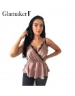 Glamaker Sexy v neck podstawowe koronki kobiety camisole satyna brązowy backless luźne lato bez rękawów kobiet elegancki krótki 