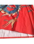 Modna elegancka oversizowa koszula damska z kołnierzykiem luźna rękaw do łokcia oryginalna grafika orientalnego smoka