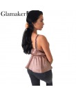 Glamaker Sexy v neck podstawowe koronki kobiety camisole satyna brązowy backless luźne lato bez rękawów kobiet elegancki krótki 